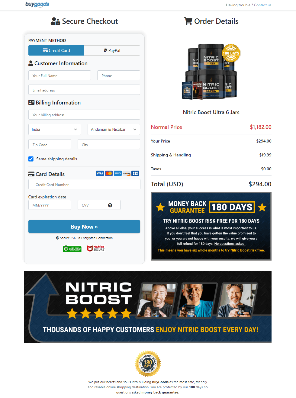 Nitric Boost Secure Order Form